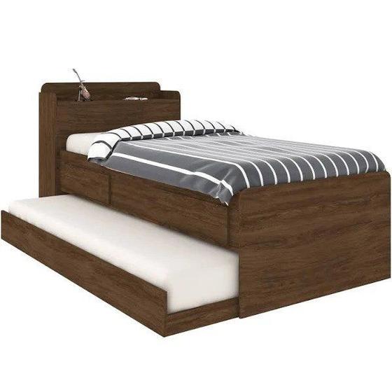 Imagem de Cama Bibox Robel Onix com 2 Gavetas e Bau Jacarandá