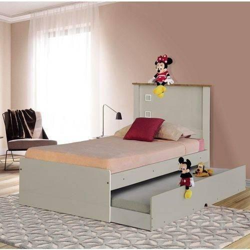 Imagem de Cama Bibox Solteiro Barcelona off white/ madeira sem colchao