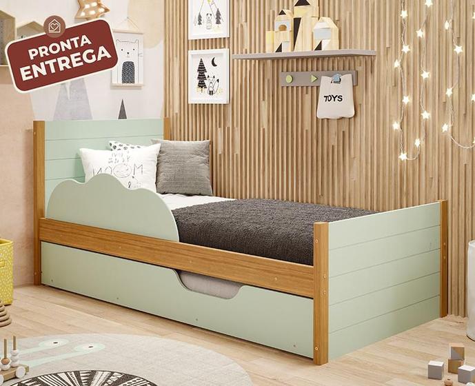 Cama Bibox Solteiro Elza Verde/Nature com proteção lateral e cama auxiliar - 100% MDF Menor preço em Cama Bibox Solteiro Elza Verde/Nature com proteção lateral e cama auxiliar - 100% MDF