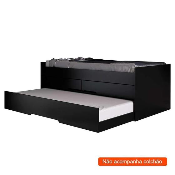 Imagem de Cama Bibox Solteiro Robel Juliette com 2 Gavetas Preto Madeirado