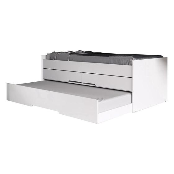 Cama Bicama Solteiro Juliette com Auxiliar e Gavetas Branco Menor preço em Cama Bicama Solteiro Juliette com Auxiliar e Gavetas Branco