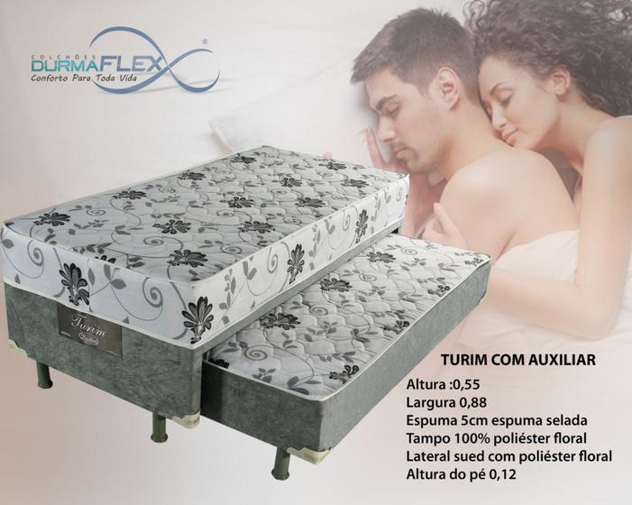 Cama box acoplada com auxiliar Durmaflex Turim Menor preço em Cama box acoplada com auxiliar Durmaflex Turim