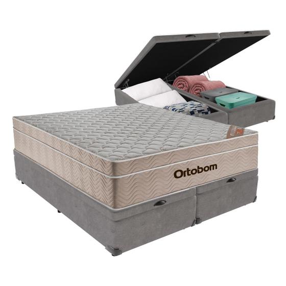 Imagem de Cama + Box Airtech Colchão Ortobom Queen com Baú Bege SpringPocket