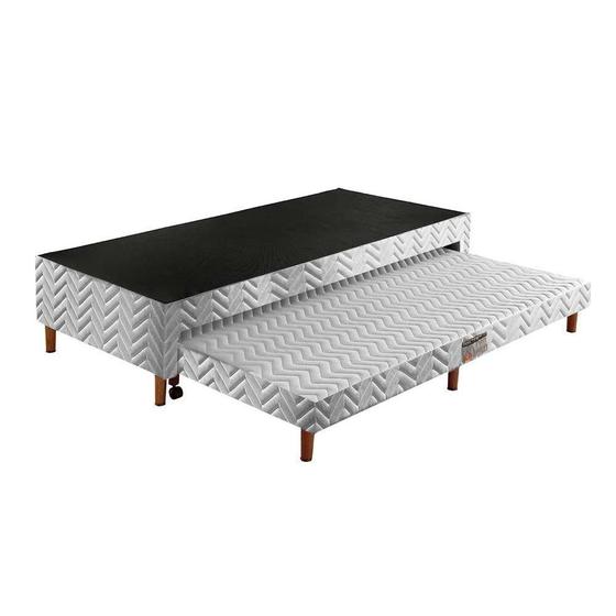 Imagem de Cama Box Base c/Auxiliar com Auxiliar Sommier Rústico Bordado White (88x188x30) - Paropas