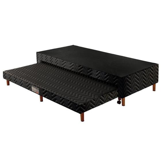 Imagem de Cama Box Base c/Auxiliar Universal Solteiro Tecido Bordado Black (88x188x30) - Paropas