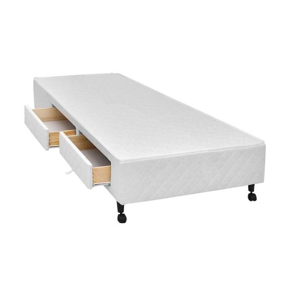 Cama Box Base c/Gavetas Solteiro Poli Tecido White (78x27-c/2 Gavs) - Castor Menor preço em Cama Box Base c/Gavetas Solteiro Poli Tecido White (78x27-c/2 Gavs) - Castor