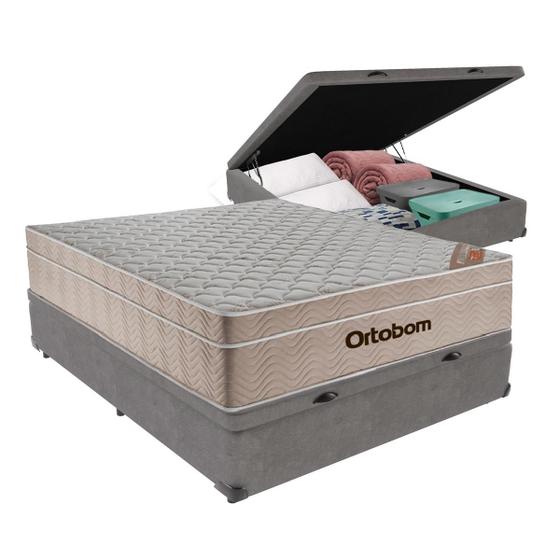 Imagem de Cama + Box Bau Airtech Colchão Ortobom viuva SpringPocket
