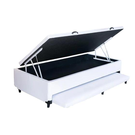 Imagem de Cama Box Baú Auxiliar Solteiro Sintético Espuma 8cm 88x188x45 Branco