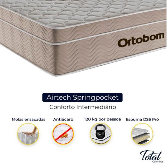 Imagem de Cama Box Baú Bipartido Casal Branco e Colchão Airtech Springpocket Molas Ensacadas Ortobom