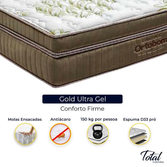 Imagem de Cama Box Baú Bipartido Casal Branco e Colchão Gold Ultragel Molas ensacadas Ortobom