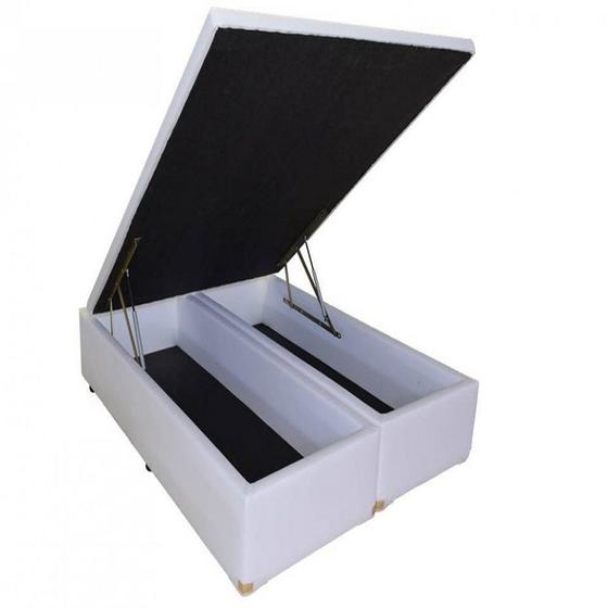 Imagem de Cama Box Baú Bipartido Queen Blindado 1,58 x 1,98 x 0,40 Tecido Sintético Branco