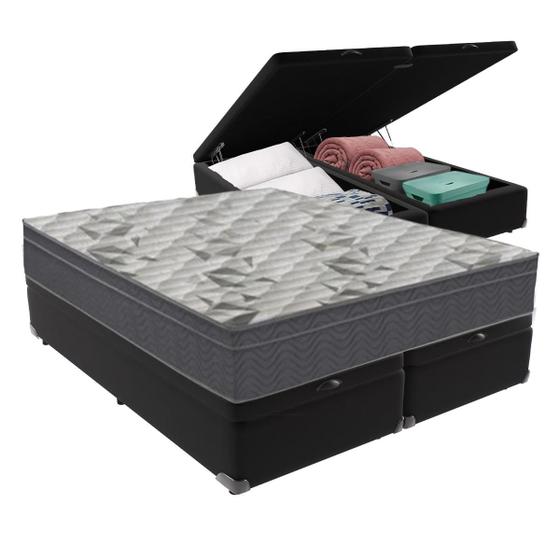 Imagem de Cama Box Baú Bipartido Queen Preto e Colchão Airtech 100 D33 Ortobom