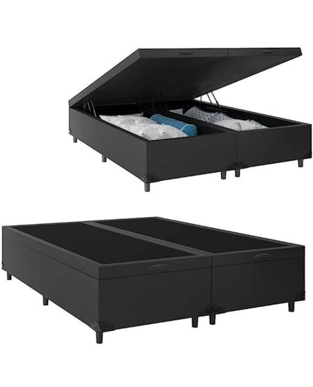 Imagem de Cama Box Baú Bipartido Queen Size, Preto Sintético. RC