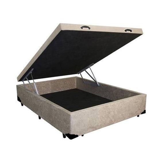 Imagem de Cama Box Baú Blindado Casal AColchoes Suede Bege 49x138x188