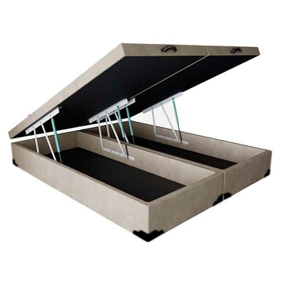 Imagem de Cama Box Baú Blindado Queen Bipartido HomeQueen Suede Bege 41x158x198