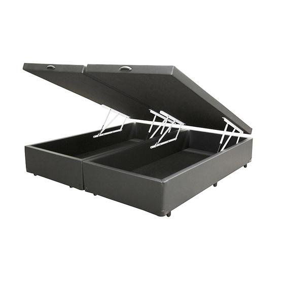 Imagem de Cama Box Baú Blindado Queen Bipartido King Design Sintético Cinza 158x198x41