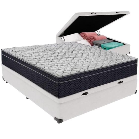 Imagem de Cama Box Baú Branco e Colchão Airtech 150 Espuma D45 Viúvo Ortobom