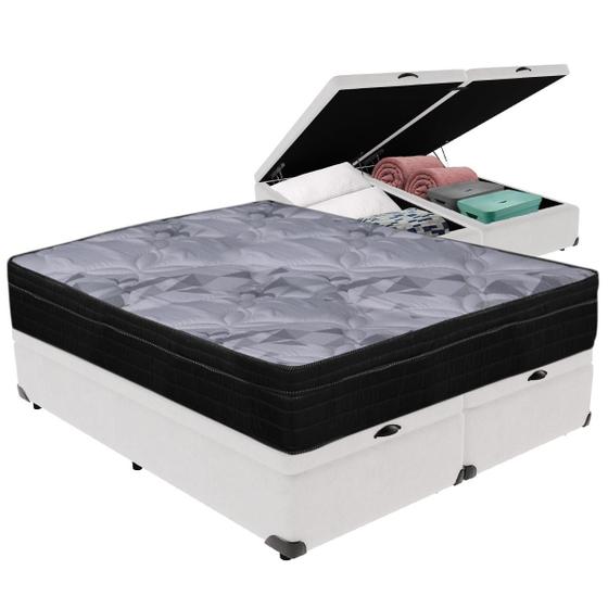 Imagem de Cama Box Baú Branco e Colchão Airtech Pampa Molas ensacadas Queen Ortobom