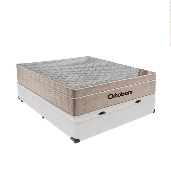 Imagem de Cama Box Baú Branco e Colchão Airtech Spring Casal Ortobom