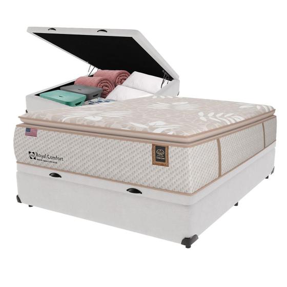 Imagem de Cama Box Baú Branco e Colchão Casal Royal Comfort Plus Molas LFK Sealy