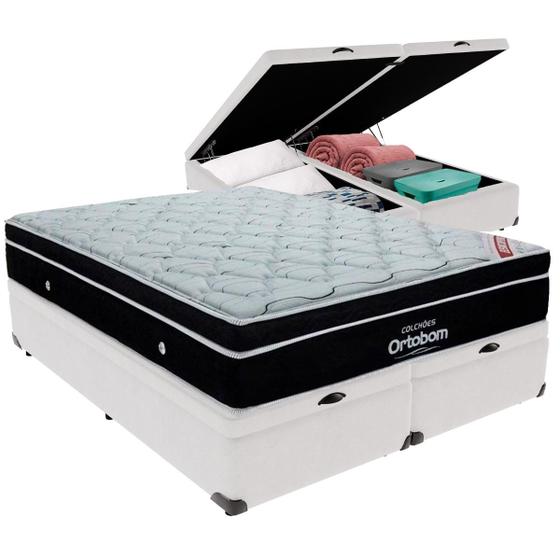 Imagem de Cama Box Baú Branco e Colchão Elegant Molas Ensacadas Queen Ortobom