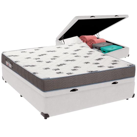Imagem de Cama Box Baú Branco e Colchão Light Espuma D33 Casal Ortobom