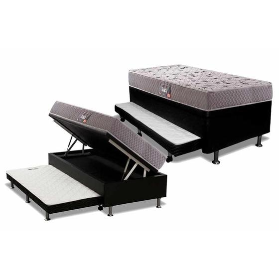 Imagem de Cama Box Baú c/Auxiliar Solteiro: Colchão Anatômico Herval D28 / AG65 Black Double Side + Base CRC Courano Black(88x188)