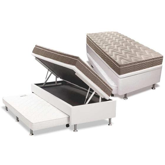 Imagem de Cama Box Baú c/Auxiliar Solteiro: Colchão Espuma Paropas D28 / EP Pasquale Euro Pillow + Base CRC Courano White(88x188)