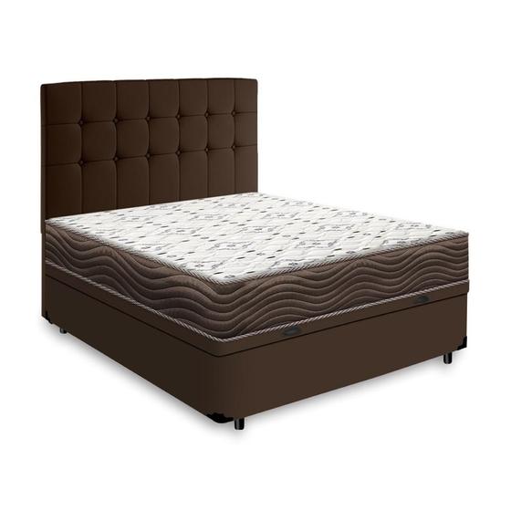Cama Box Baú + Cabeceira Cassis + Colchão de Casal Ortobom D45 Iso 150 138cm Menor preço em Cama Box Baú + Cabeceira Cassis + Colchão de Casal Ortobom D45 Iso 150 138cm