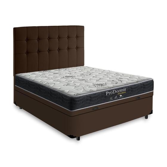 Imagem de Cama Box Baú + Cabeceira Cassis e Colchão Casal - Probel - Prodormir - 138x188x64cm Marrom