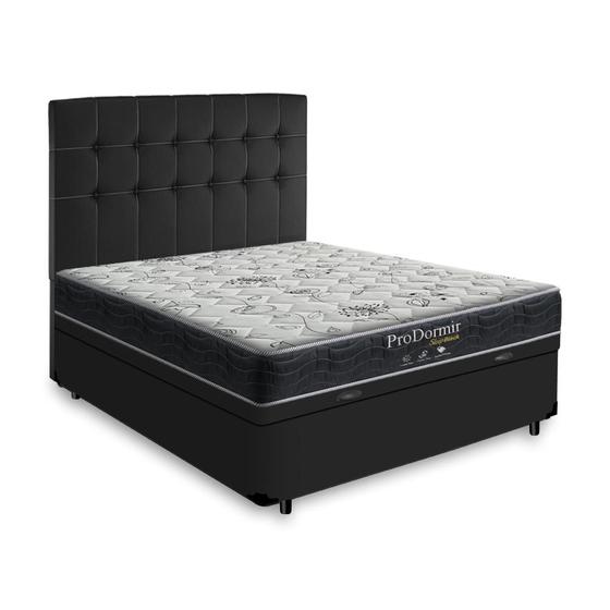 Imagem de Cama Box Baú + Cabeceira Cassis e Colchão Casal - Probel - Prodormir - 138x188x64cm Preto