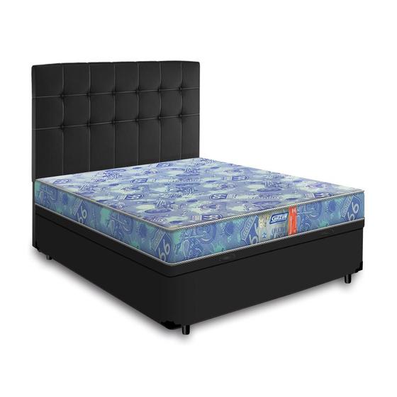 Imagem de Cama Box Baú + Cabeceira Cassis Preta e Colchão de Espuma D20 Casal - Gazin - Supreme 138cm