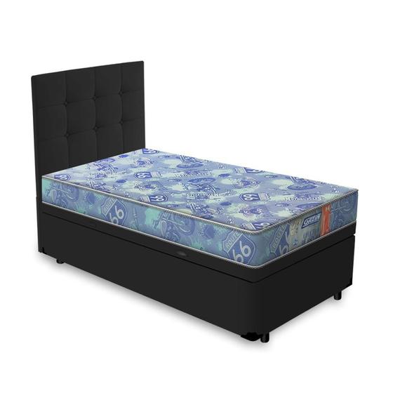 Imagem de Cama Box Baú + Cabeceira Cassis Preta e Colchão de Espuma D20 Solteiro - Gazin -Supreme 88cm