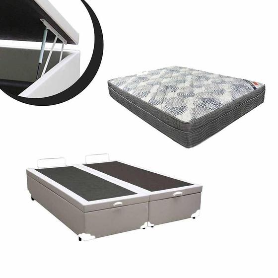 Imagem de Cama Box Baú Casal 138 Bipartido Sintético Branco Com Colchão- D26 Ortobom ISO Superpocket 66X138X188