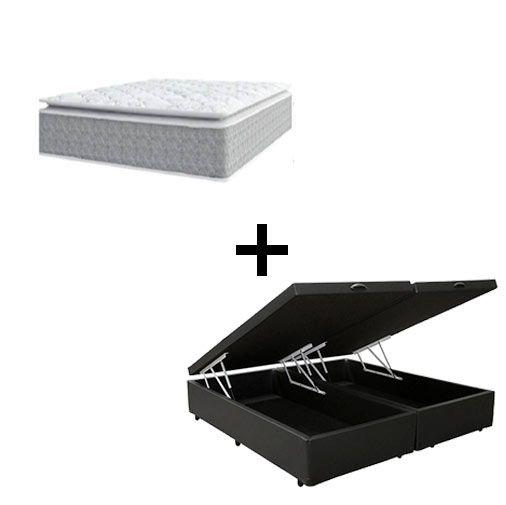 Imagem de Cama Box Baú Casal 138 Bipartido Tecido Sintético Preto Com Colchão Nazar Molas Ensacadas com Pillow Top - Bello Box - Conforto (Espuma da Nasa) Viscoeslástico D33 Cinza