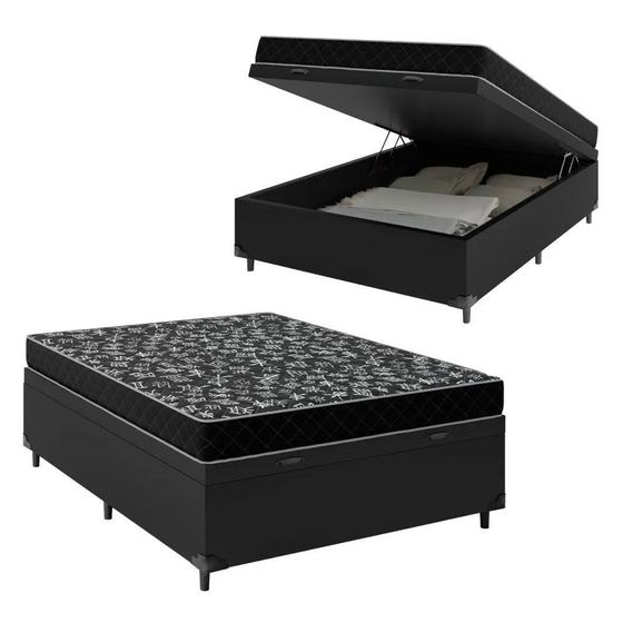 Imagem de Cama Box Baú Casal 138 Sintético Preto com Colchão de  Espuma D20 - Tampo Preto 12cm