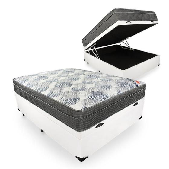 Imagem de Cama Box Baú Casal 138 Tecido Sintético Branco Com Colchão - D26 Ortobom ISO Superpocket 66X138X188