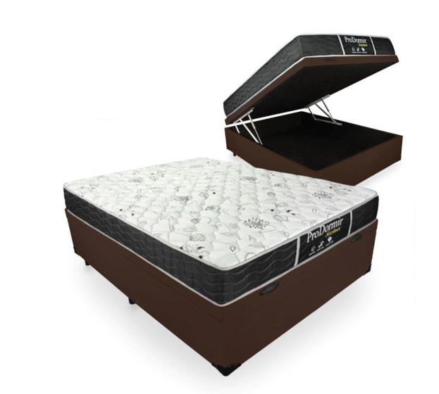 Imagem de Cama Box Baú casal 138 Tecido Sintético Marrom Com Colchão com Molas - Prodormir Sleep Black - Probel 63x138x188