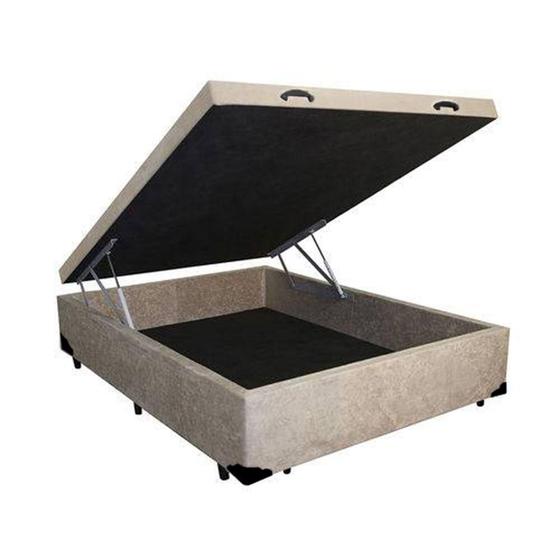 Imagem de Cama Box Baú Casal Bege King Suede  138x188x41