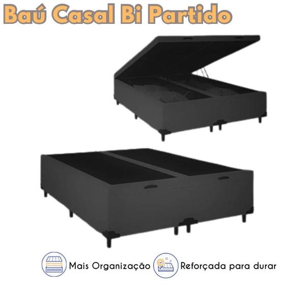 Imagem de Cama Box Baú Casal Bi Partida em Linho Premium com 138cm de Largura e 188cm de Comprimento