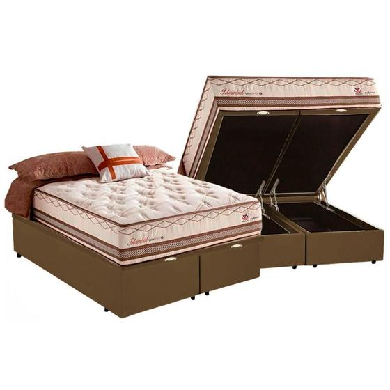 Imagem de Cama Box Baú Casal Bipartida + Colchão Herval Istambul Molas Maxspring 138x188x76