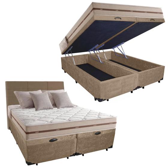 Cama Box Baú Casal Bipartido com Cabeceira + Colchão De Molas Ensacadas ...