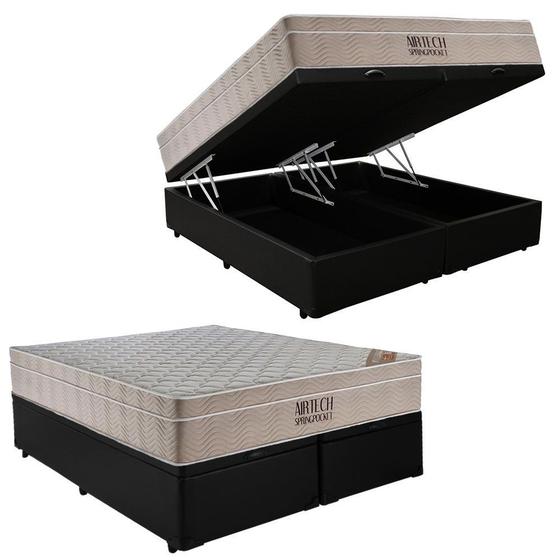 Imagem de Cama Box Baú Casal Bipartido Sintético + Colchão Ortobom Airtech Molas Ensacadas 65x138x188 Preto