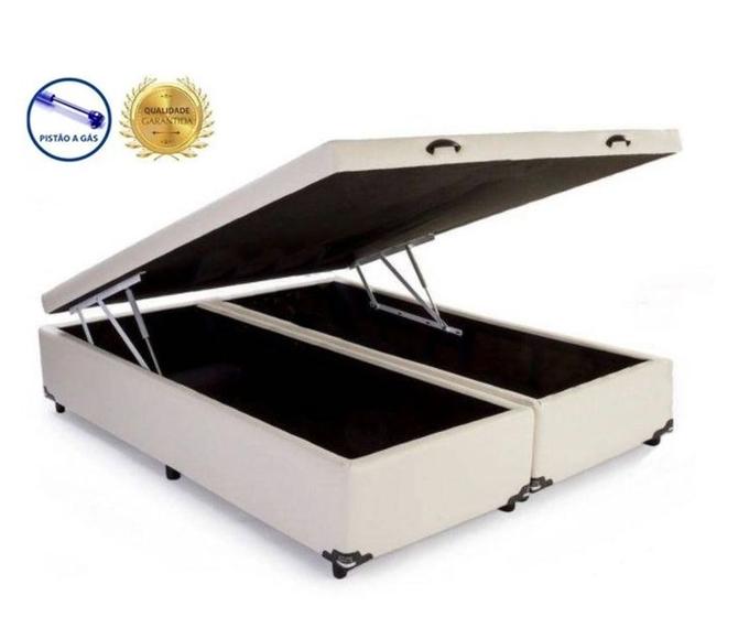 Imagem de Cama Box Baú Casal Black Suede Bege Bipartido Com Pistão A Gás - 138x188x41