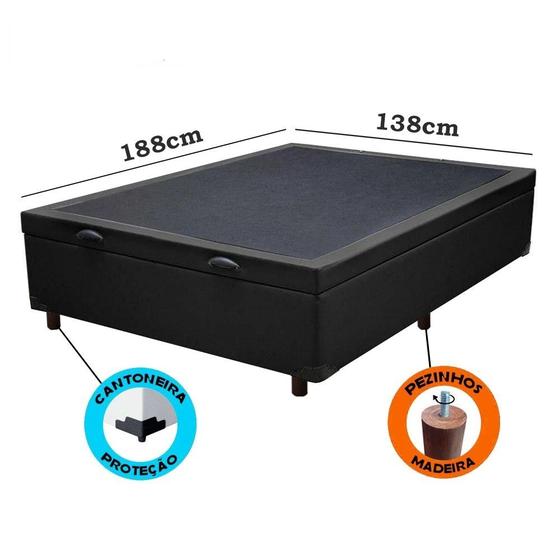 Imagem de Cama Box Baú Casal Blindado Suede Preto com Pistões a gás