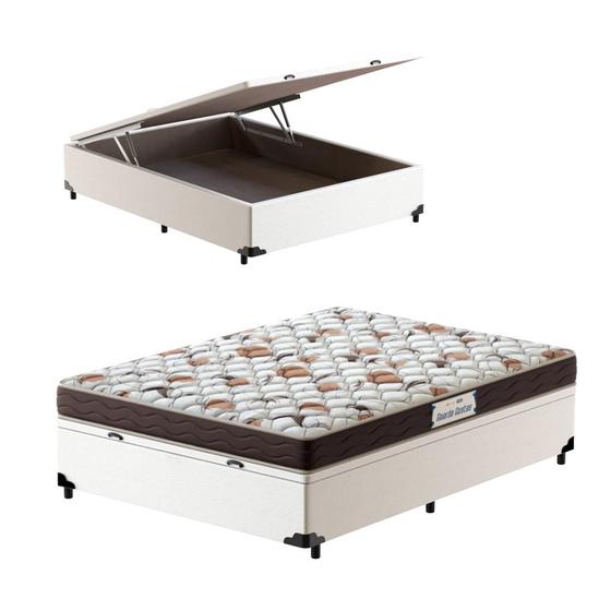 Imagem de Cama Box Baú Casal Branca + Colchão de Espuma D45 - Probel - Guarda-Costas ProForce - 138x188x60cm