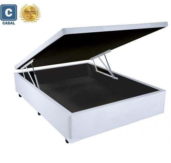 Imagem de Cama Box Baú Casal Branco Home Blindado Madeira 138x188x41