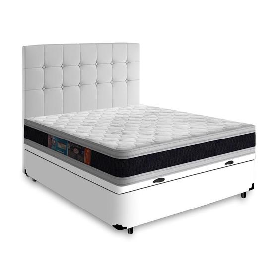Imagem de Cama Box Baú Casal + Cabeceira Cassis + Colchão Espuma D45 Castor Black White Double Face 138cm