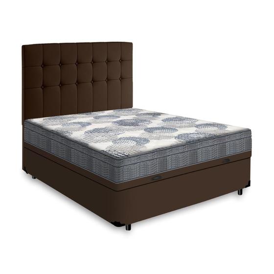 Imagem de Cama Box Baú Casal + Cabeceira Cassis e Colchão Ortobom ISO SuperPocket 138cm