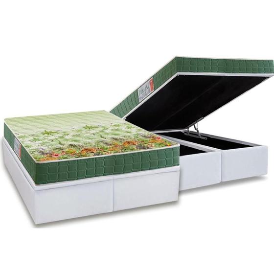 Imagem de Cama Box Baú Casal: Colchão Anatômico Anjos D28 / AG65 Pantanal + Base CRC Courano White(138x188)